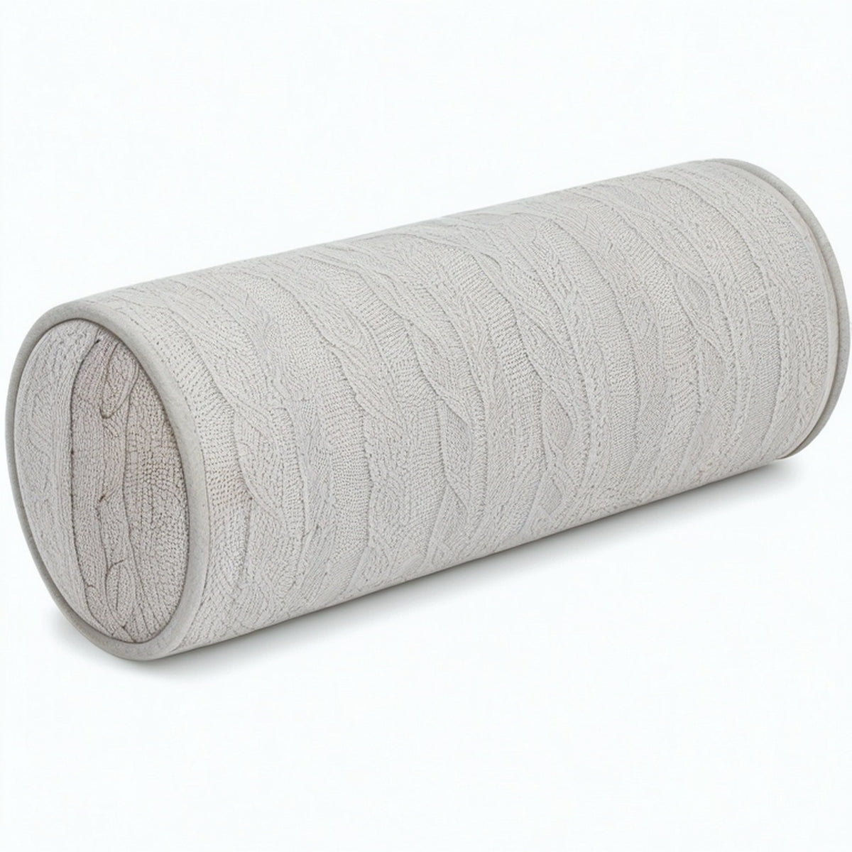 Cojín cilíndrico 20 x 50 cm de tejido gris con relieve trenzado decorativo
