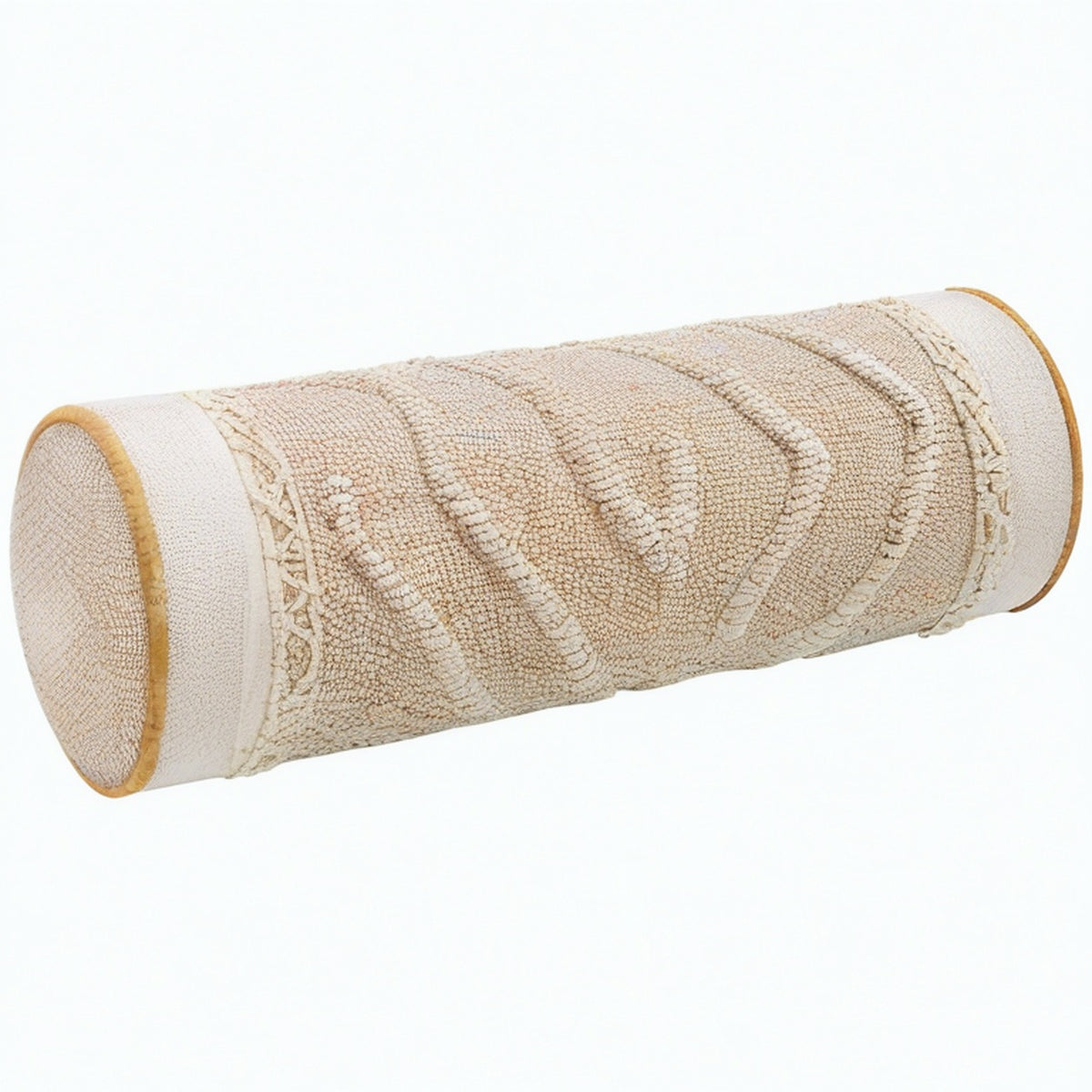 Cojín cilíndrico 18 x 45 cm de algodón beige con relieve decorativo