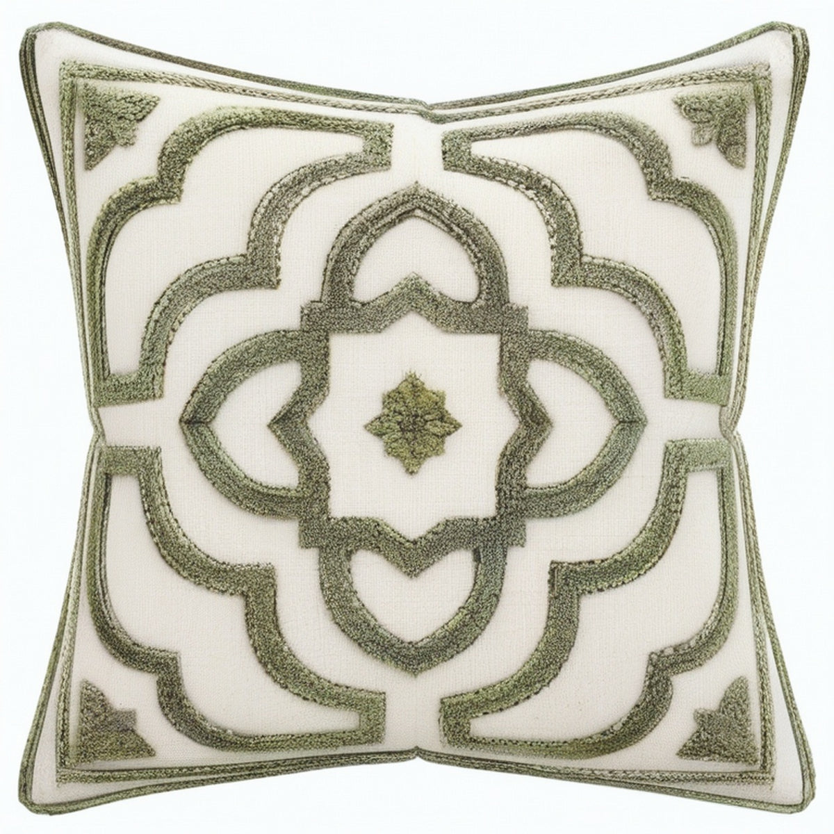 Cojín cuadrado 45 cm de tejido beige y verde con relieve decorativo