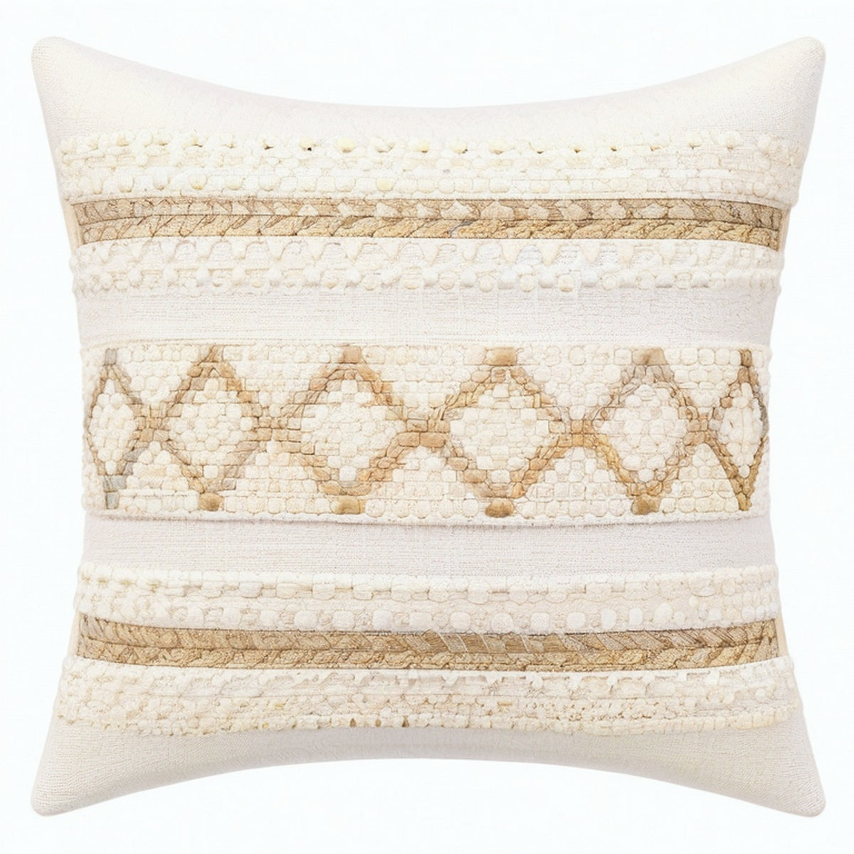 Cojín decorativo cuadrado 45 x 45 cm de algodón beige y crema para sofá estilo bohemio