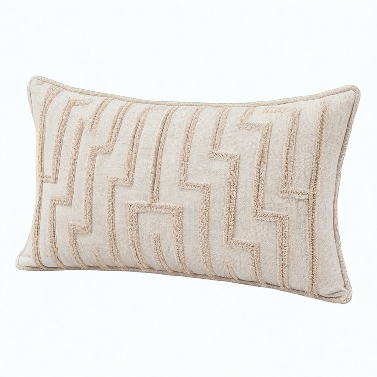 Cojín rectangular 50 x 30 cm de algodón beige con relieve geométrico decorativo
