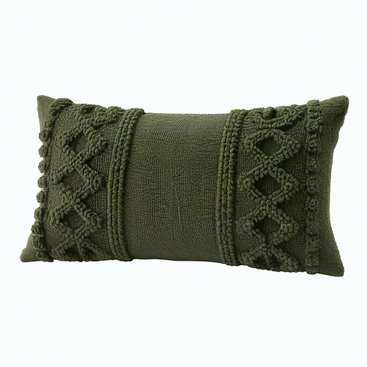Cojín rectangular 50 x 30 cm de tejido verde oliva con relieve decorativo