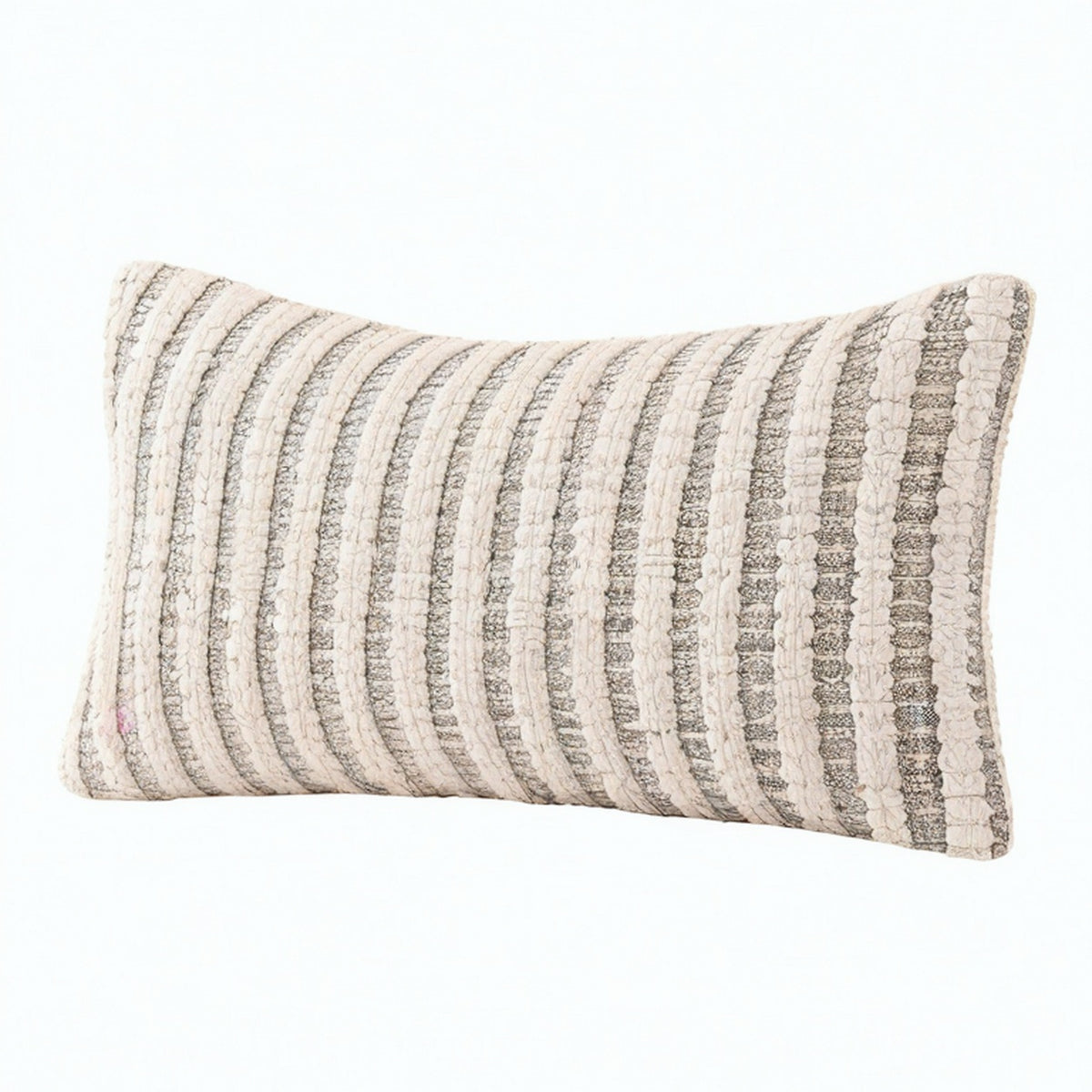 Cojín rectangular 50 x 30 cm de algodón beige y gris con textura tejida decorativa