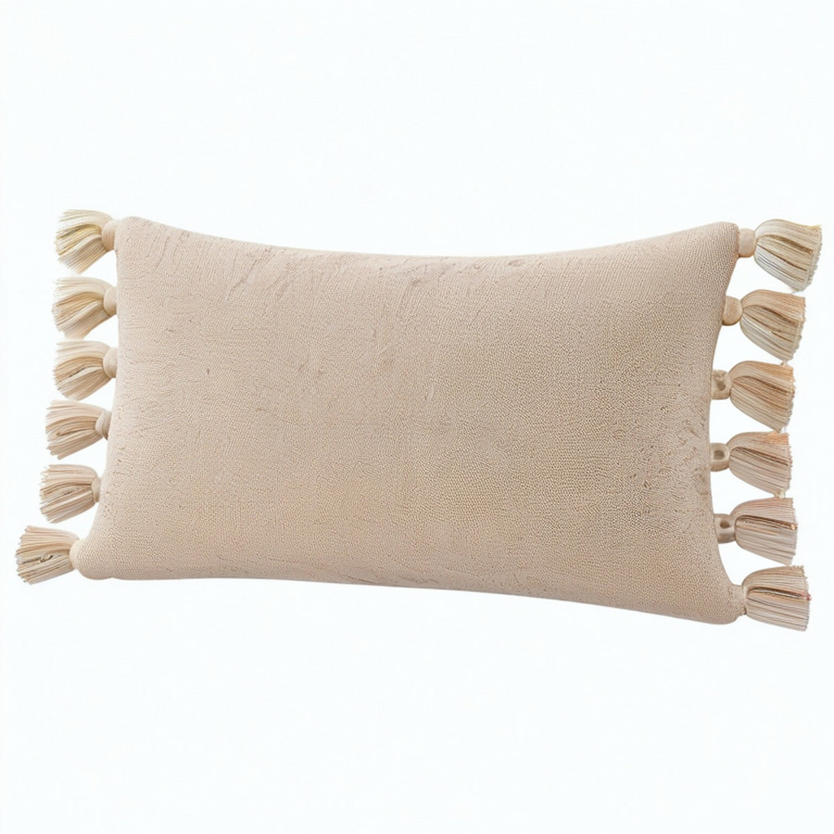 Cojín rectangular 50 x 30 cm de tejido beige con borlas decorativas