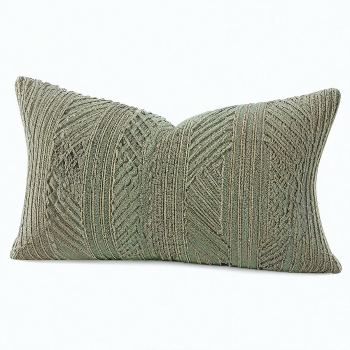 Cojín rectangular 50 x 30 cm de tejido verde salvia con relieve decorativo