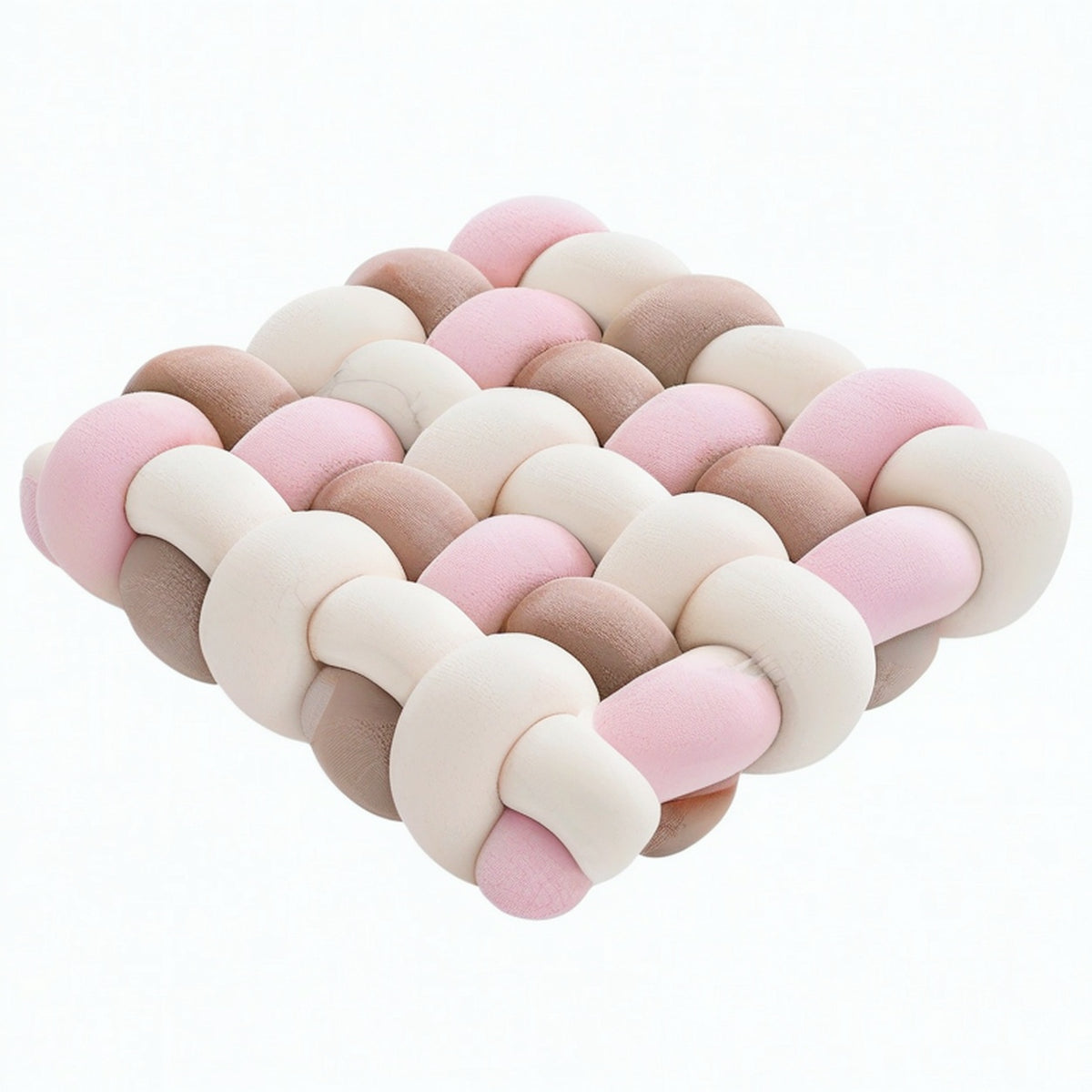 Cojín trenzado cuadrado 40 cm de poliéster rosa beige y marrón suave decorativo