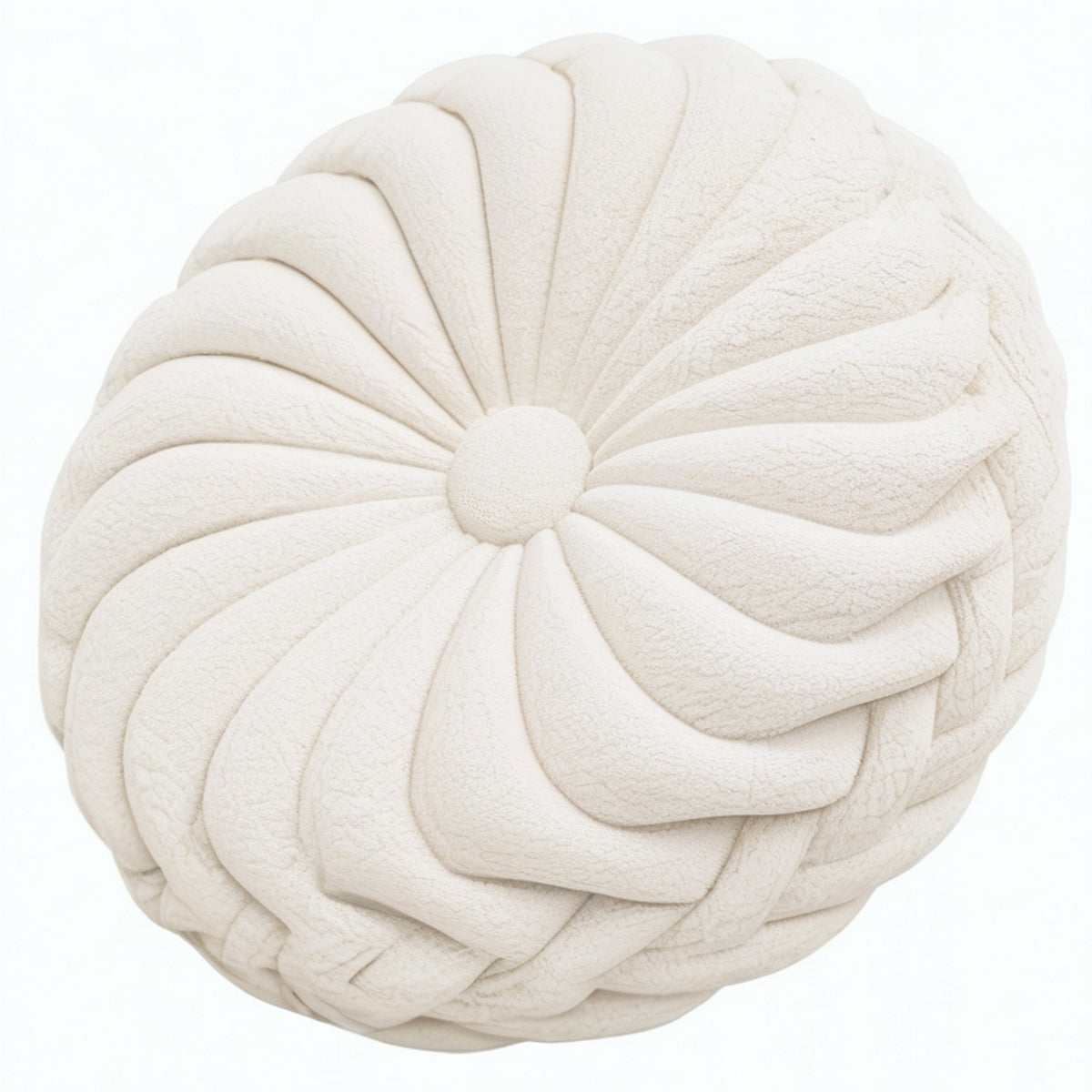 Cojín redondo 45 cm de poliéster blanco crema con relieve trenzado decorativo