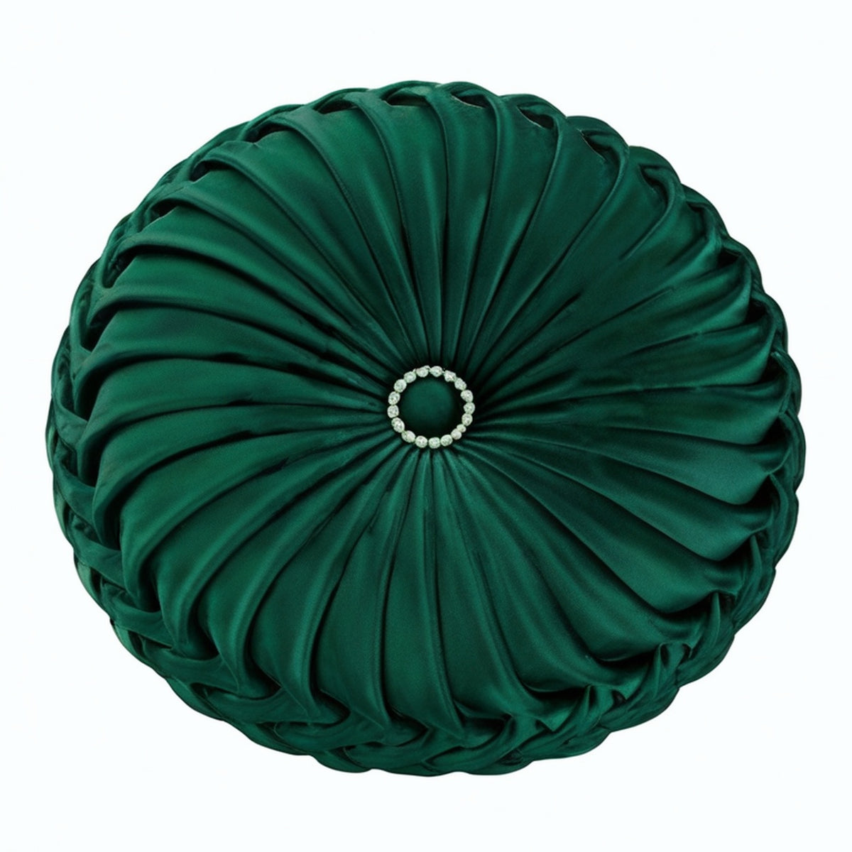 Cojín decorativo redondo 40 cm verde oscuro de tejido plisado