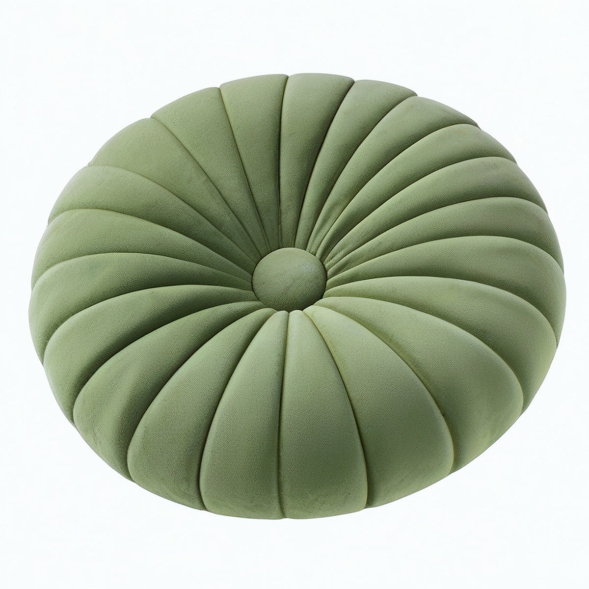 Cojín decorativo redondo 45 cm verde de tacto aterciopelado con pliegues