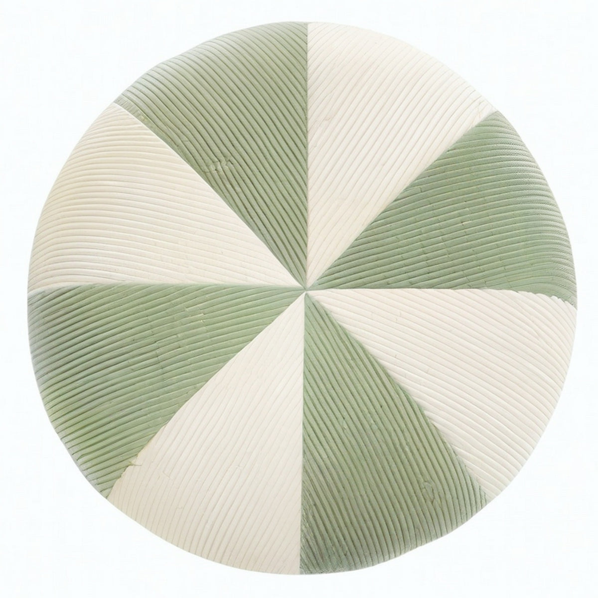Cojín redondo 45 cm de pana verde y crema decorativo